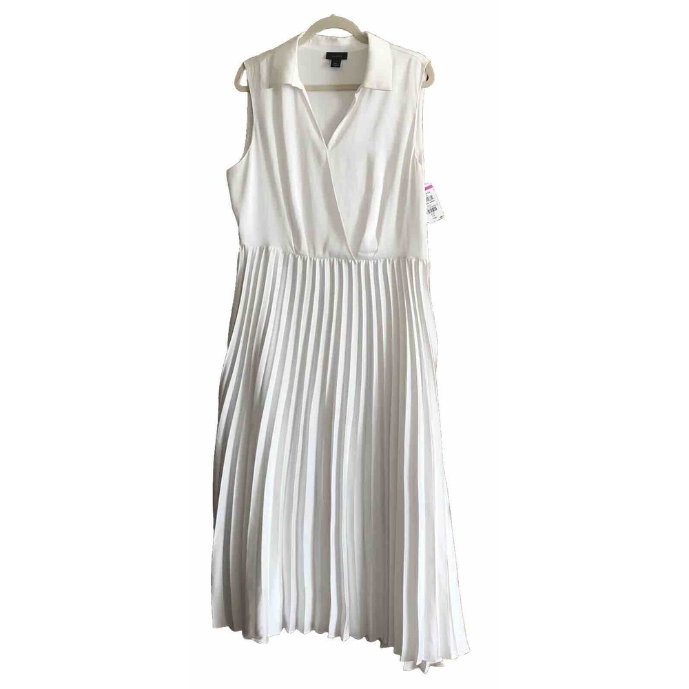 New Halogen Sleeveless Pleated Midi Dress Size Large Ivory